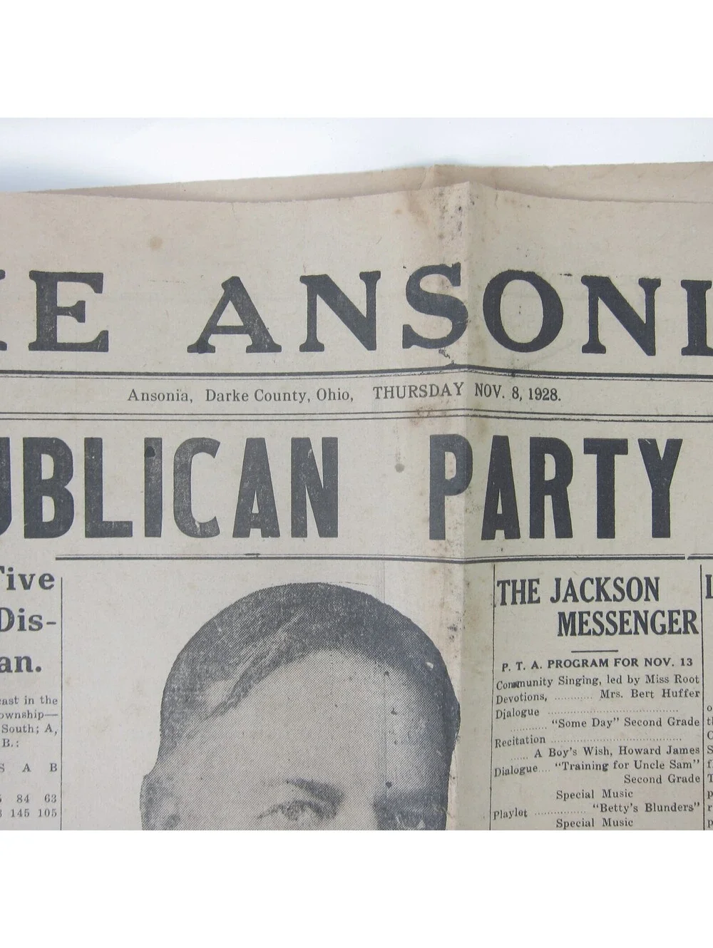 The Ansonian Newspaper Ansonia Darke County Ohio Thursday Nov 1928 Antique RARE